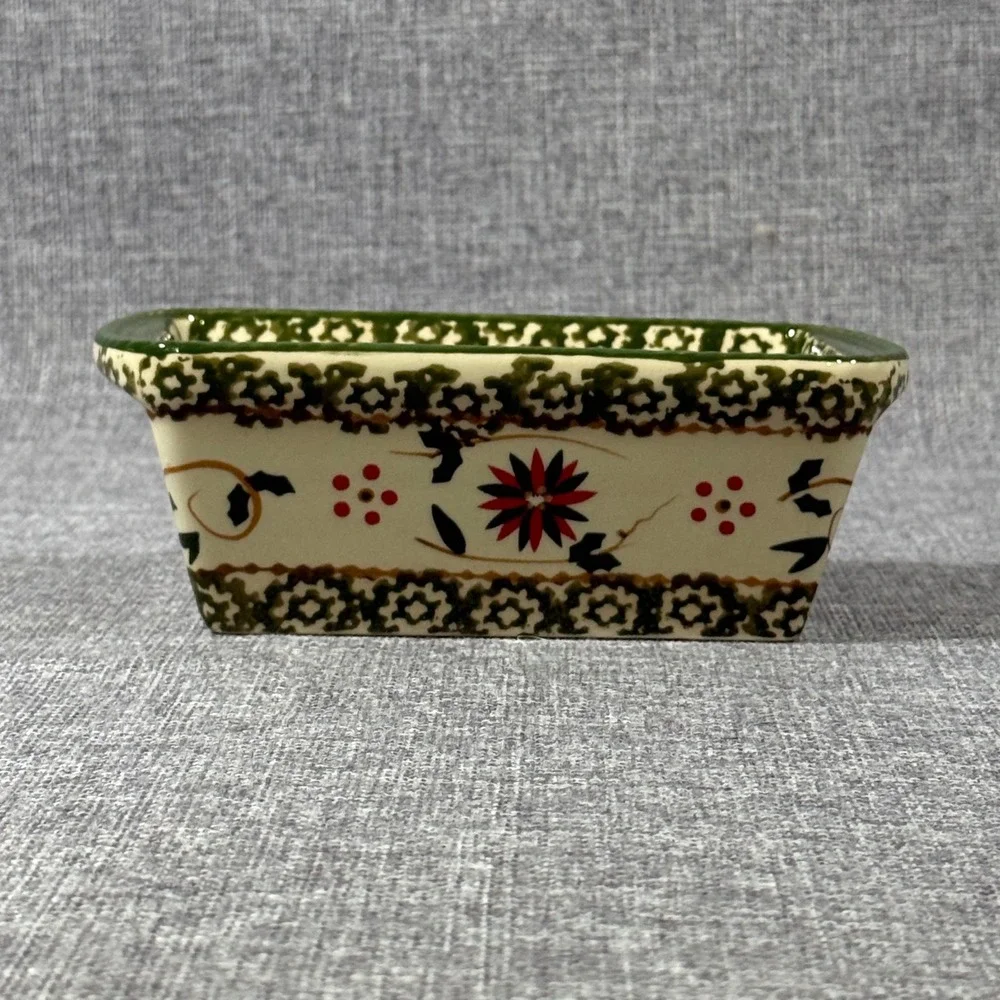 Temp-tations Holiday Mini Loaf Pan Small Green Red Floral Christmas 12oz Ceramic